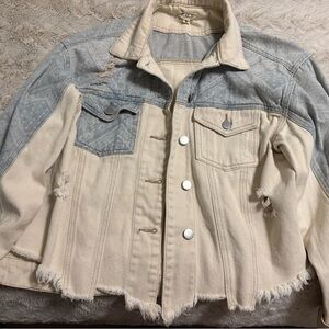 Women's Cream and Blue Denim Jacket